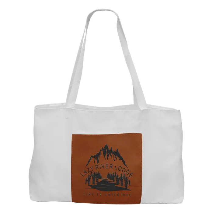 White Canvas Bag with 5" Gusset and Leatherette Trim-Rawhide