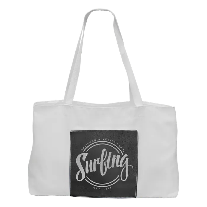 White Canvas Bag with 5" Gusset and Leatherette Trim-Black/Silver