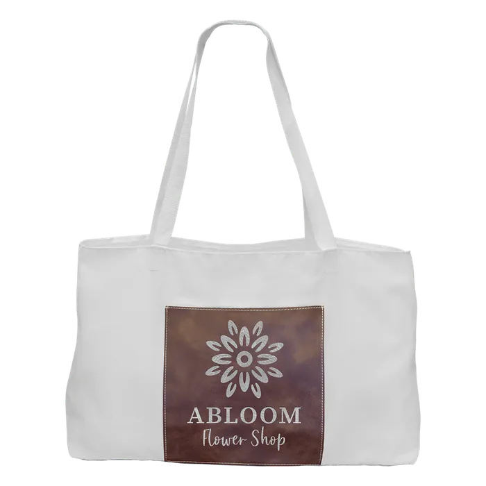 White Canvas Bag with 5" Gusset and Leatherette Trim-Rustic/Silver