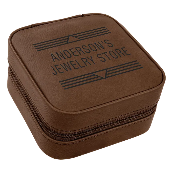 Dark Brown Lasered Leatherette Travel Jewelry Box