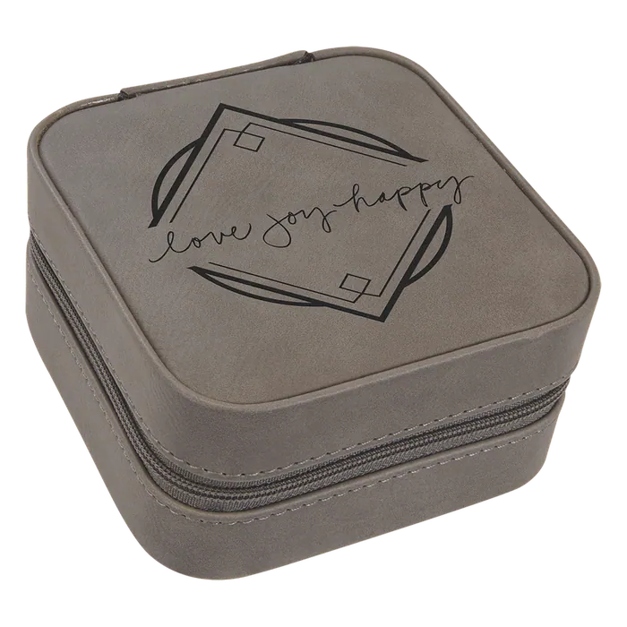 Gray Lasered Leatherette Travel Jewelry Box