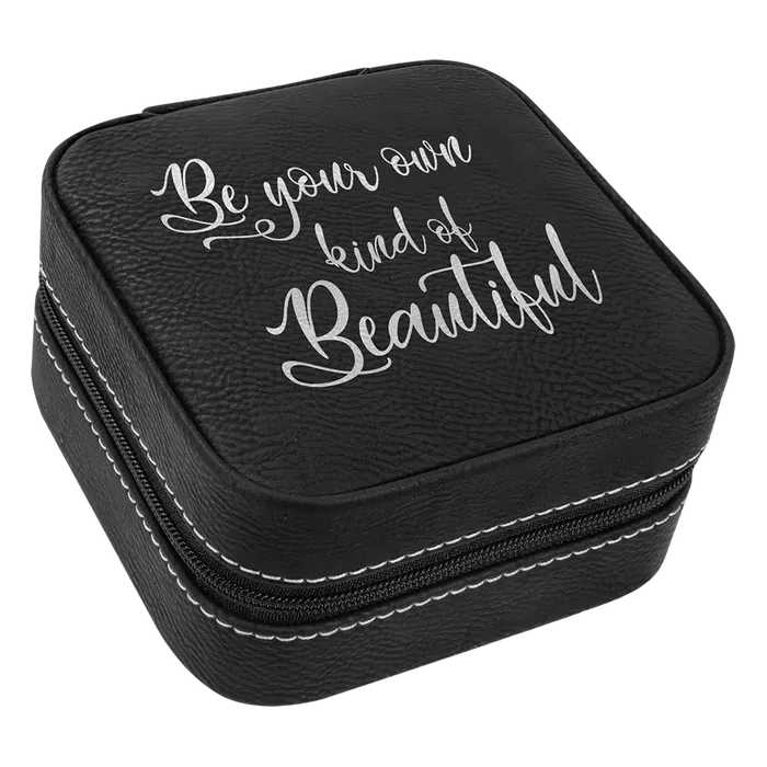 Black/Silver Lasered Leatherette Travel Jewelry Box