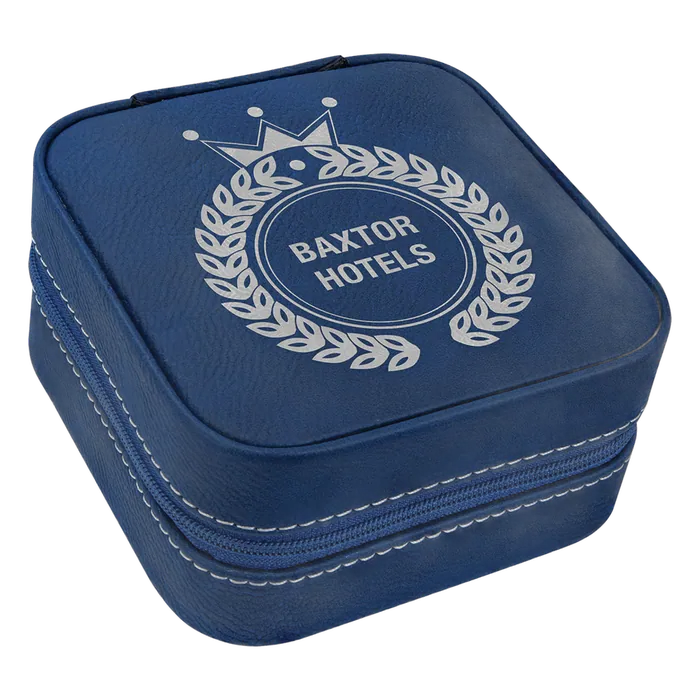 Blue/Silver Lasered Leatherette Travel Jewelry Box