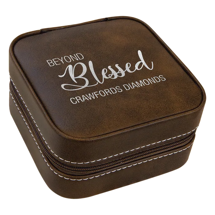 Rustic/Silver Lasered Leatherette Travel Jewelry Box