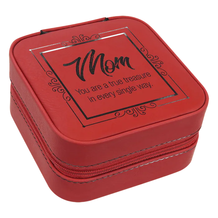 Red Lasered Leatherette Travel Jewelry Box