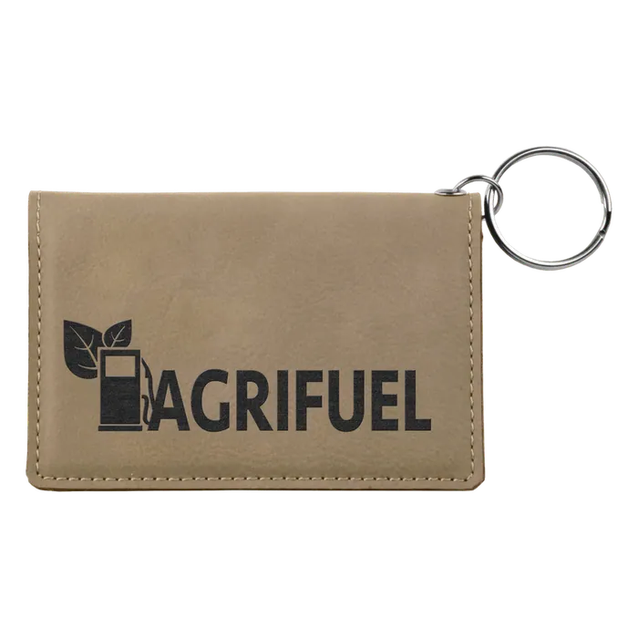 Light Brown Leatherette ID Holder with Keychain