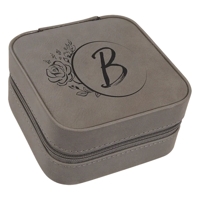 Gray Lasered Leatherette Travel Jewelry Box with Black Lining