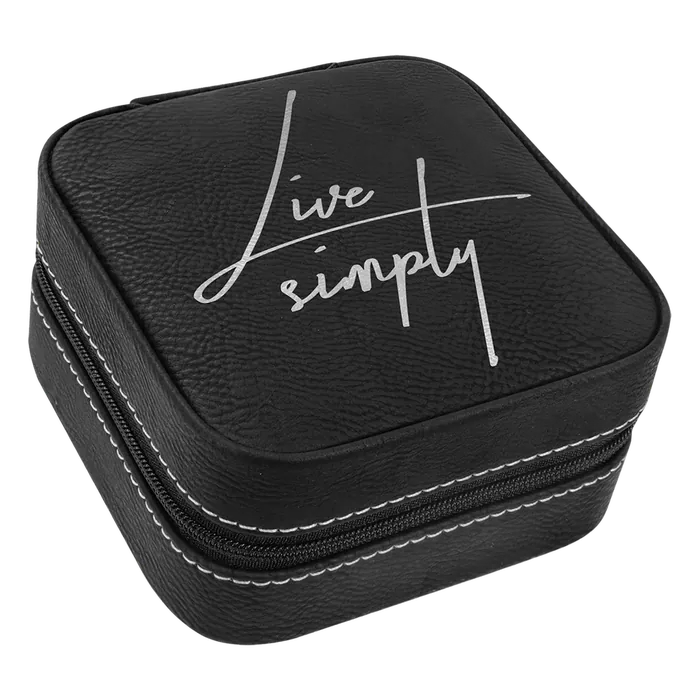 Black/Silver Lasered Leatherette Travel Jewelry Box with Black Lining