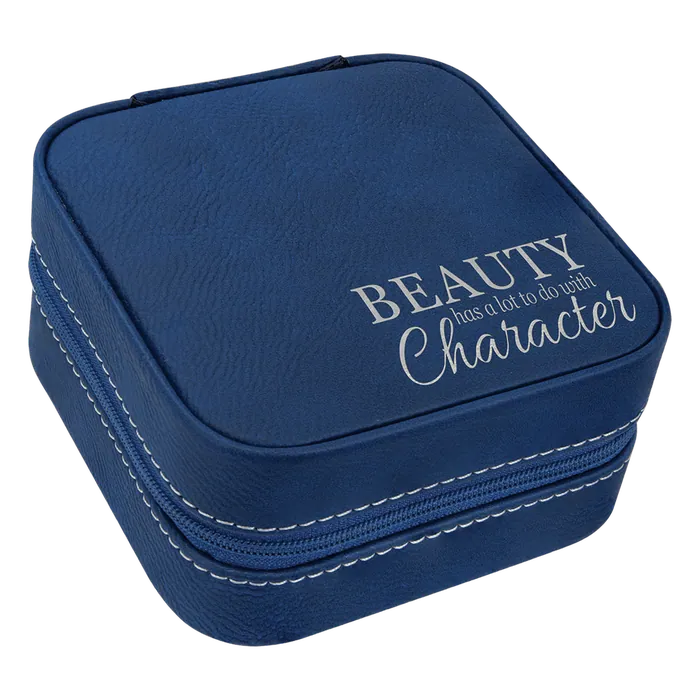 Blue/Silver Lasered Leatherette Travel Jewelry Box with Black Lining