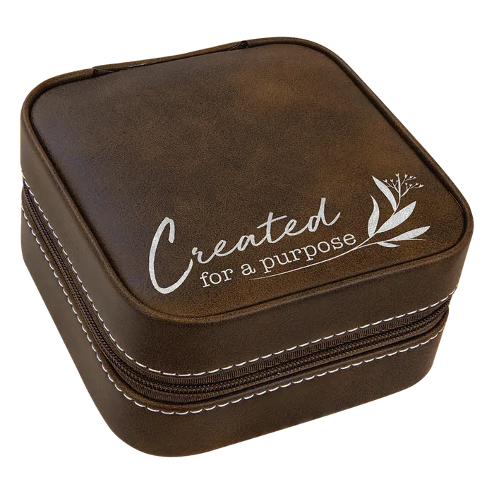 Rustic/Silver Lasered Leatherette Travel Jewelry Box with Black Lining