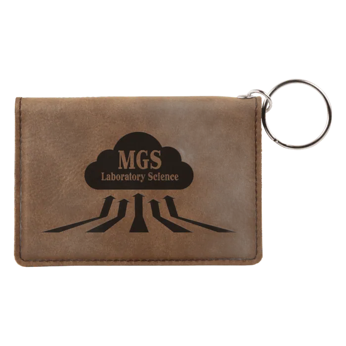 Dark Brown Leatherette ID Holder with Keychain