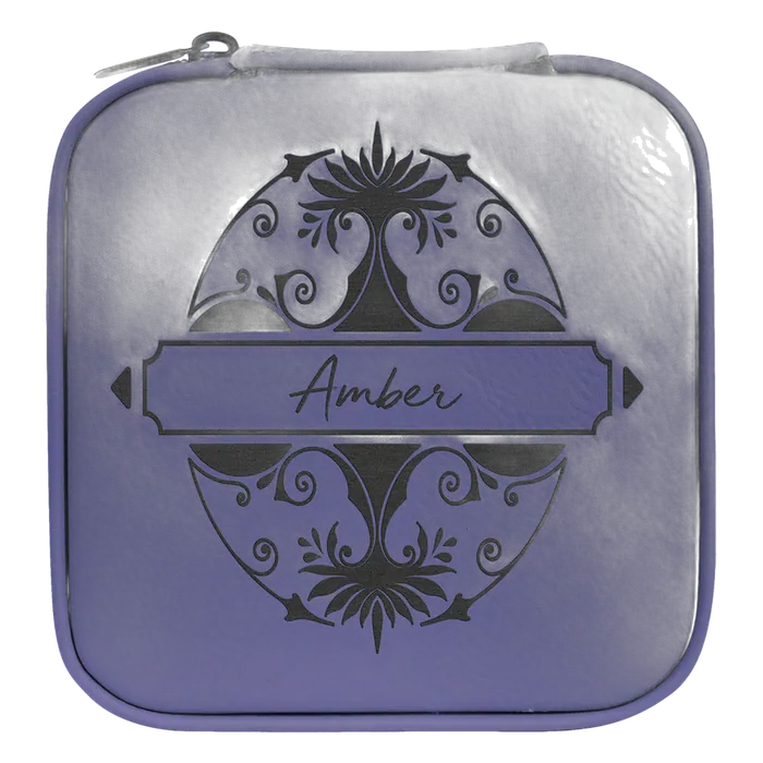 Purple Lasered Leatherette Travel Jewelry Box with Black Lining