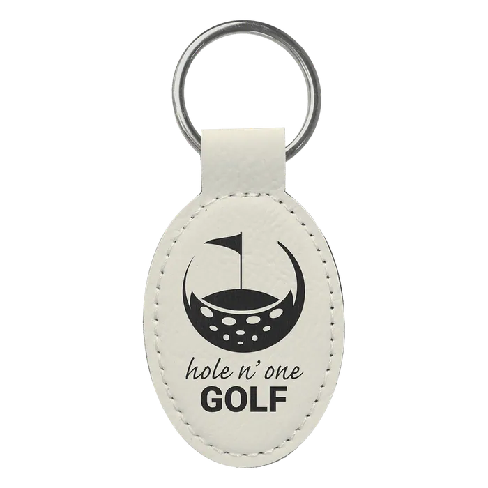 White Leatherette Oval Keychain