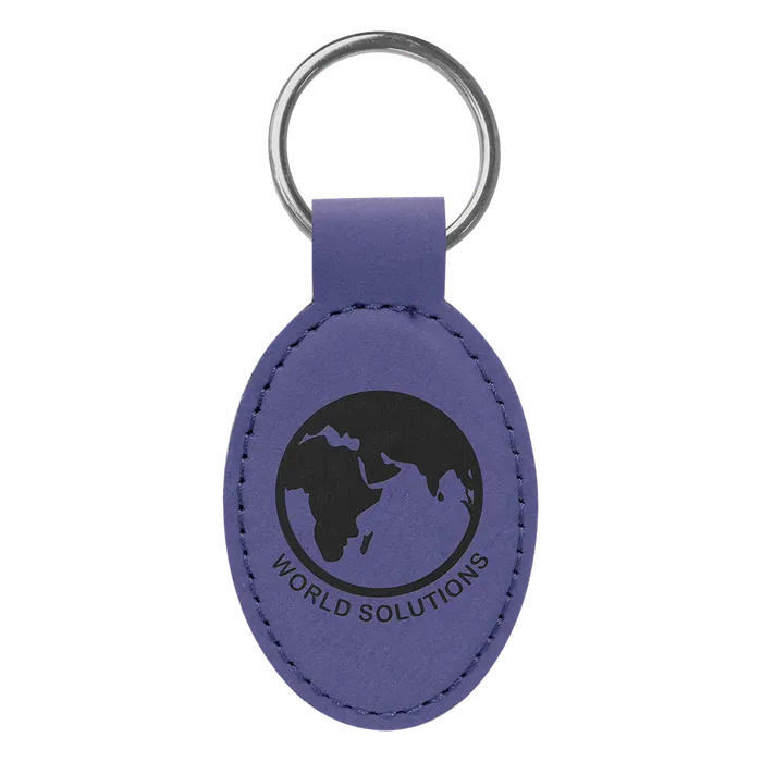Purple Leatherette Oval Keychain