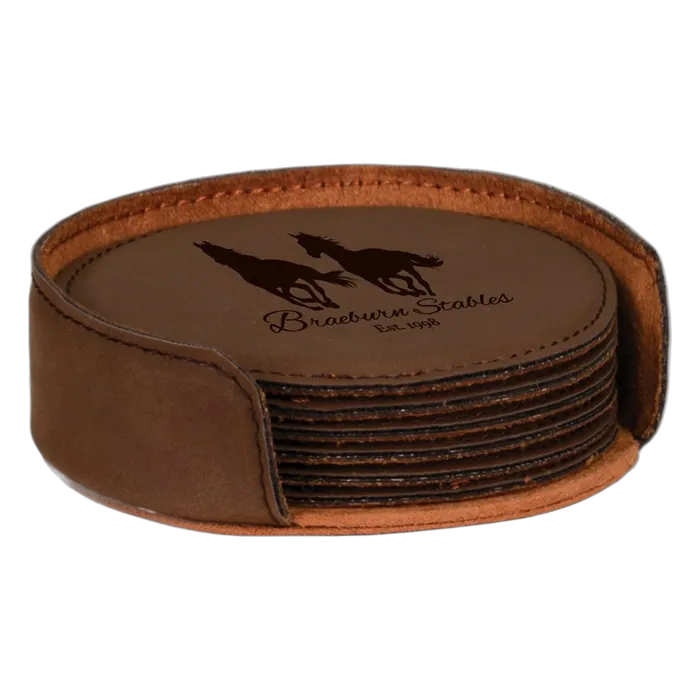 Dark Brown Leatherette Round 6-Coaster Set