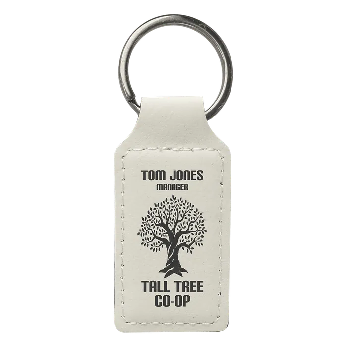 White Leatherette Rectangle Keychain