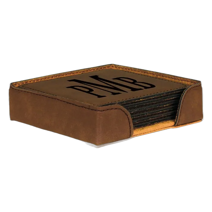 Dark Brown Leatherette Square 6-Coaster Set