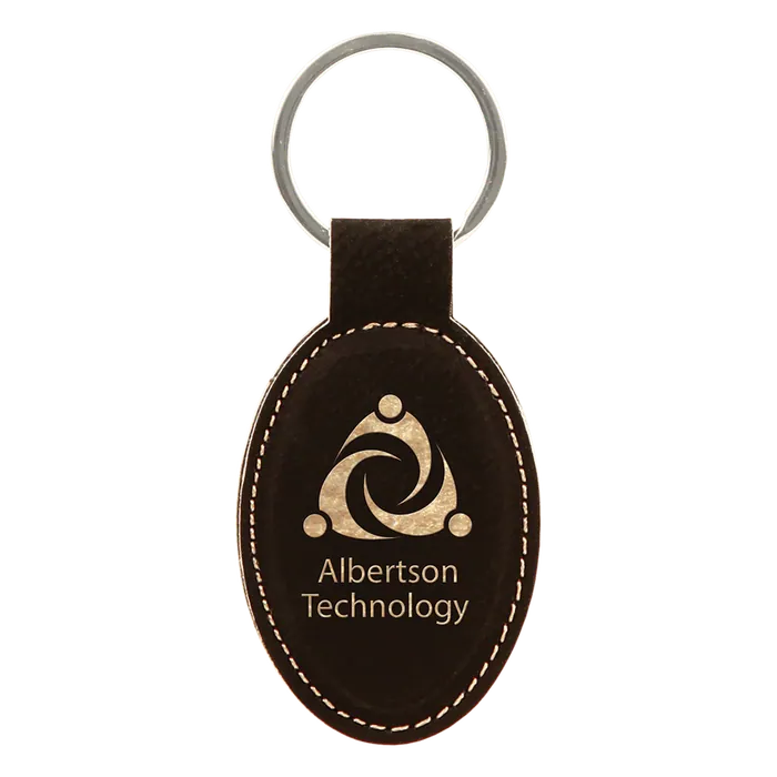 Black/Gold Leatherette Oval Keychain