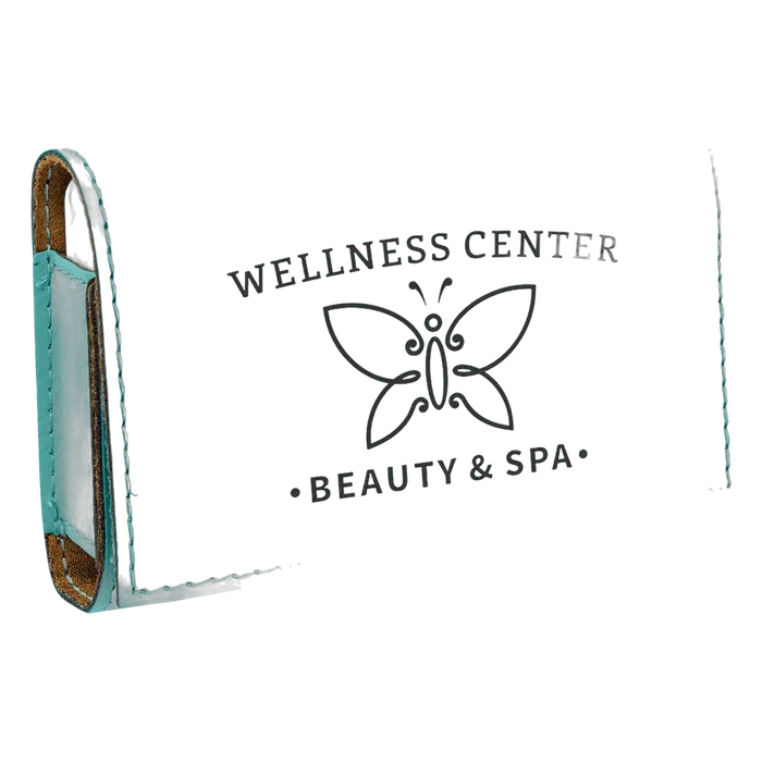 Teal Lasered Leatherette Pill Box with Separate Adjustable Containers
