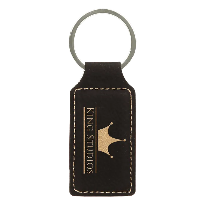 Black/Gold Leatherette Rectangle Keychain