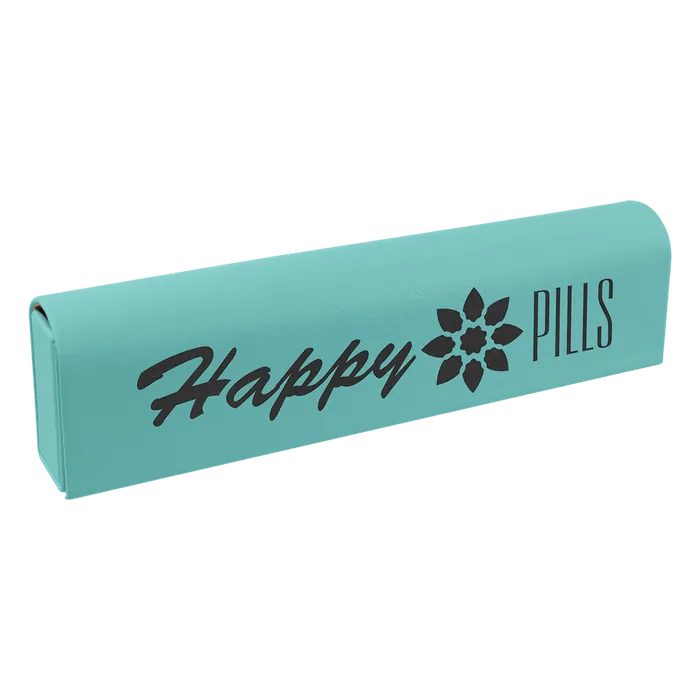Teal Lasered Leatherette Pill Box with Days of the Week Organizer