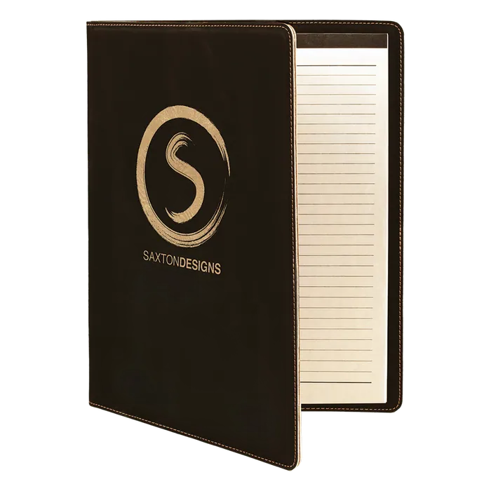 Black/Gold Laserable Leatherette Portfolio with Lined Pad