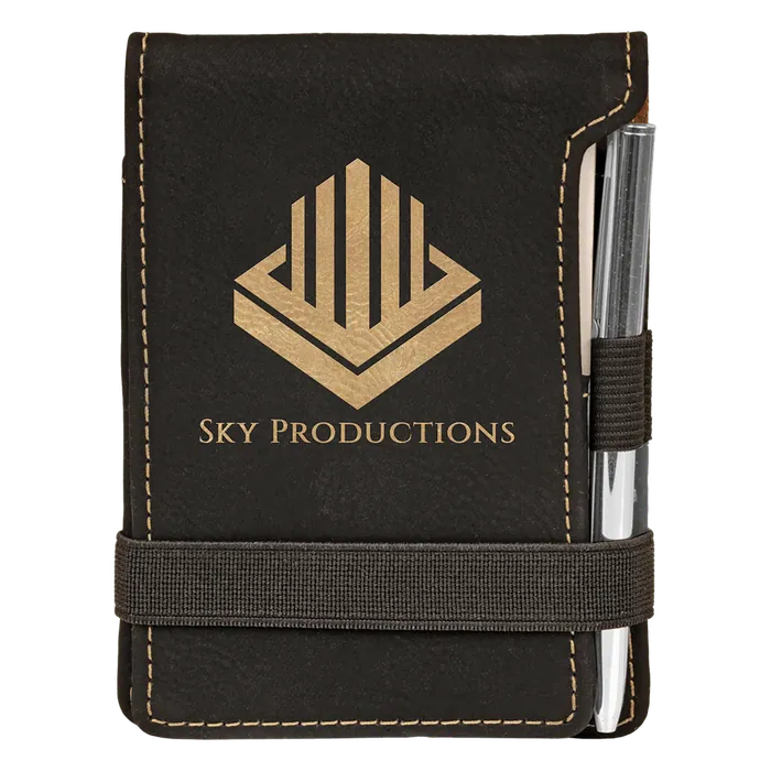 Black/Gold Leatherette Mini Notepad & Pen Set