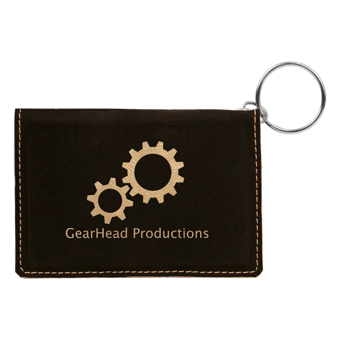 Black/Gold Leatherette ID Holder with Keychain
