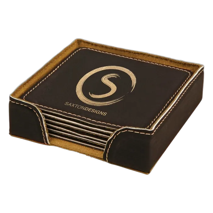 Black/Gold Leatherette Square 6-Coaster Set