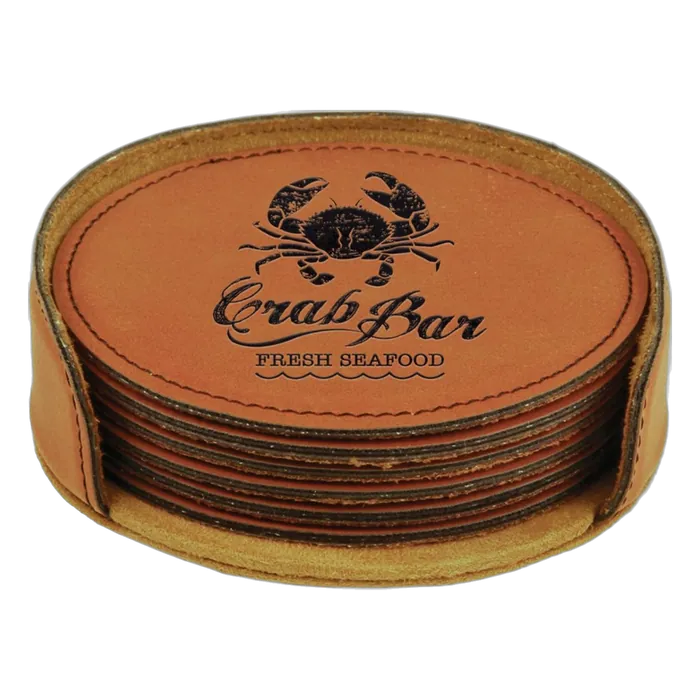 Rawhide Leatherette Round 6-Coaster Set