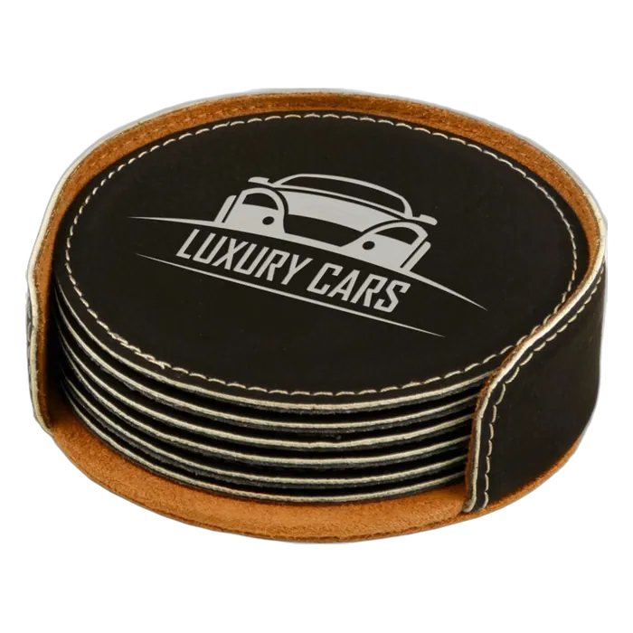 Black/Silver Leatherette Round 6-Coaster Set