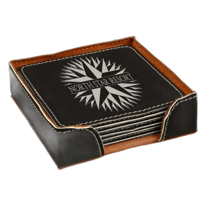 Black/Silver Leatherette Square 6-Coaster Set