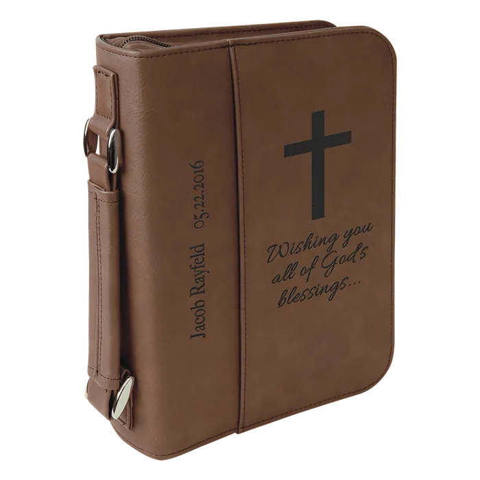 Dark Brown Leatherette Book/Bible Cover with Zipper & Handle, 6 3/4" x 9 1/4"