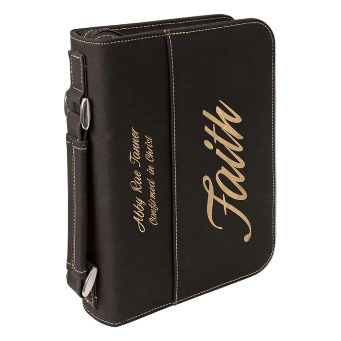 Black/Gold Leatherette Book/Bible Cover with Zipper & Handle, 6 3/4" x 9 1/4"