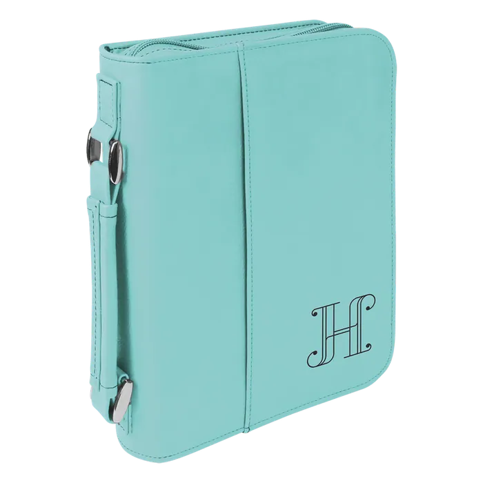 Teal Leatherette Book/Bible Cover with Zipper & Handle, 6 3/4" x 9 1/4"