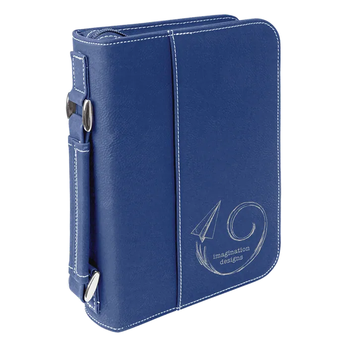 Blue/Silver Leatherette Book/Bible Cover with Zipper & Handle, 6 3/4" x 9 1/4"