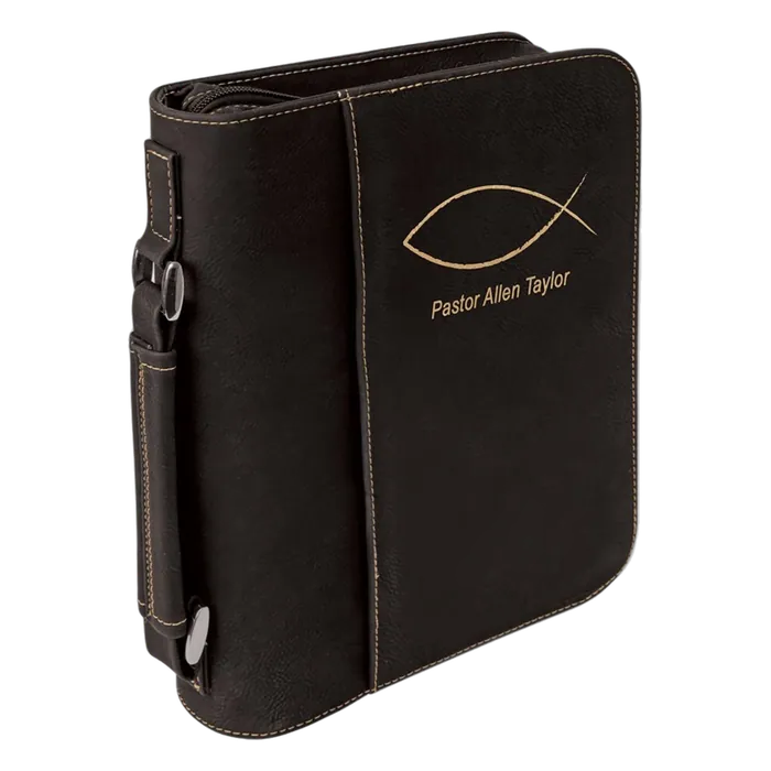 Black/Gold Leatherette Book/Bible Cover with Zipper & Handle, 6 3/4" x 9 1/4", Style GFT297A