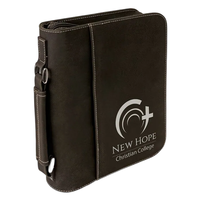 Black/Silver Leatherette Book/Bible Cover with Zipper & Handle, 7 1/2" x 10 3/4"