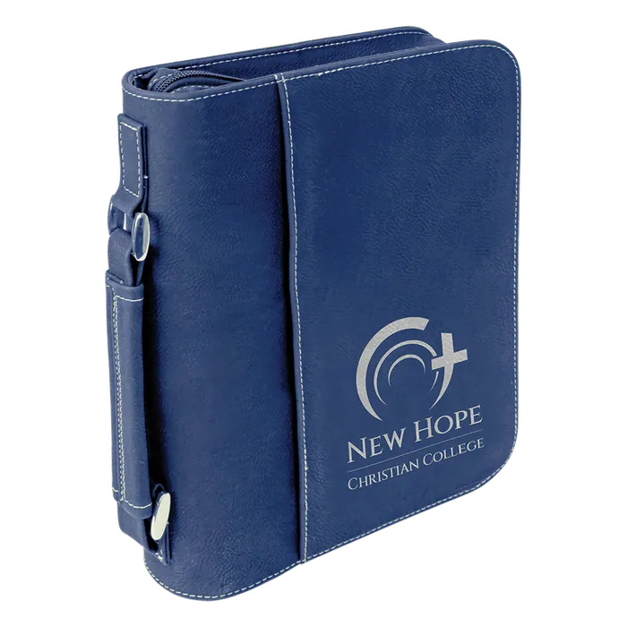 Blue/Silver Leatherette Book/Bible Cover with Zipper & Handle, 7 1/2" x 10 3/4"