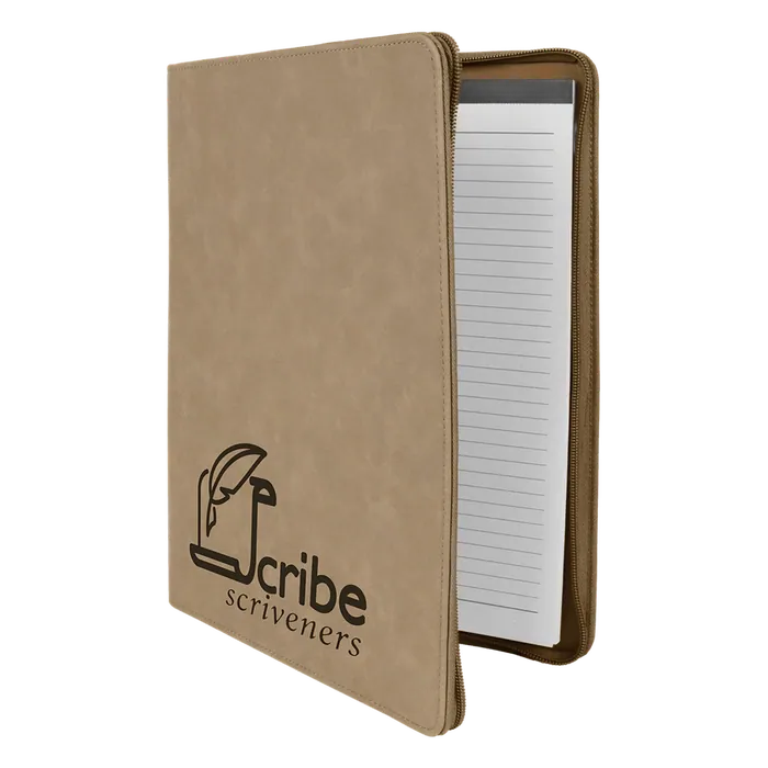 Light Brown Laserable Leatherette Portfolio with Zipper and Lined Pad
