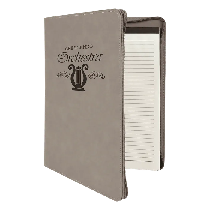 Gray Laserable Leatherette Portfolio with Zipper and Lined Pad