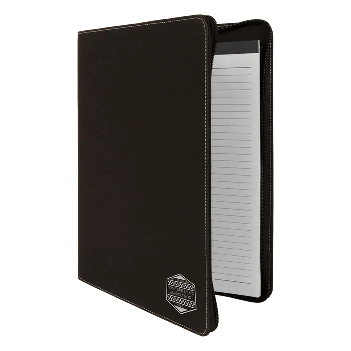 Black/Silver Laserable Leatherette Portfolio with Zipper and Lined Pad