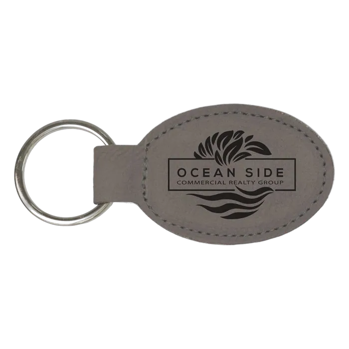 Gray Leatherette Oval Keychain
