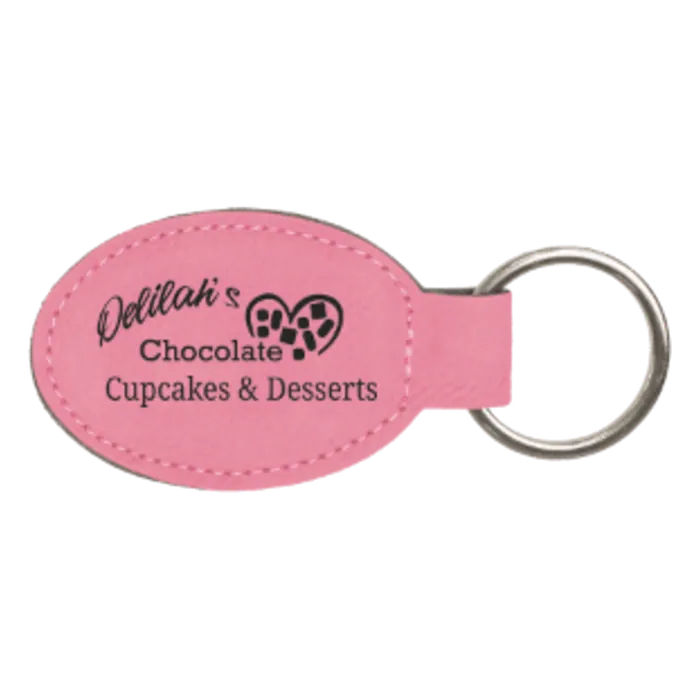 Pink Leatherette Oval Keychain