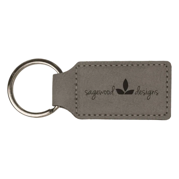 Gray Leatherette Rectangle Keychain