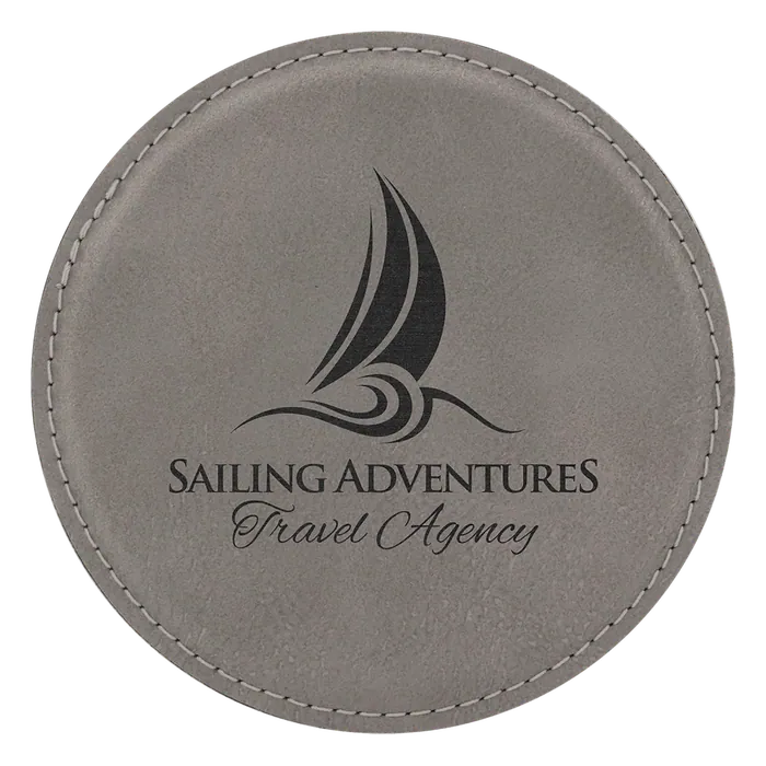 Gray Round Leatherette Coaster