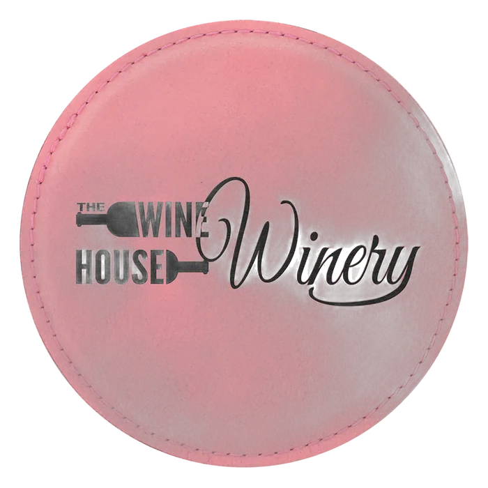 Pink Round Leatherette Coaster