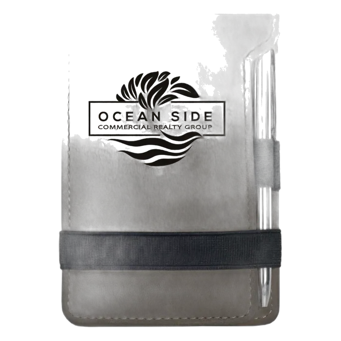 Gray Leatherette Mini Notepad & Pen Set