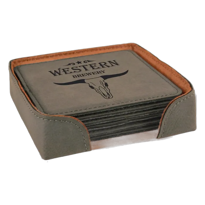 Gray Leatherette Square 6-Coaster Set