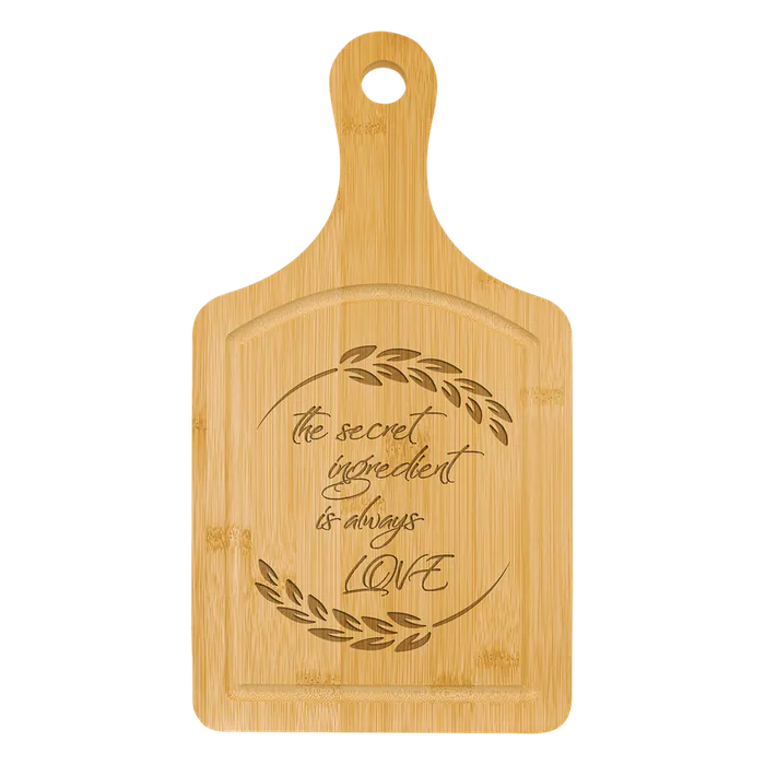 Bamboo Paddle Shaped Cutting Board with Drip Ring, 13 1/2" x 7" x 1/2"